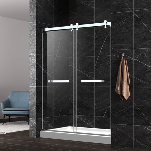 Aquamoon Lucca Semi- Frameless Bypass Sliding Shower Door   60 "X 76" Clear Tempered Glass, Brushed Nickel