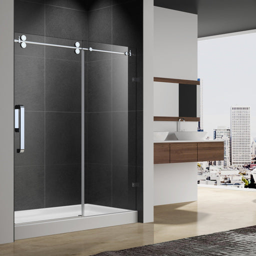 Aquamoon Sky  Frameless Sliding Tub   60 "X 66" Clear Tempered Glass, Brushed Nickel