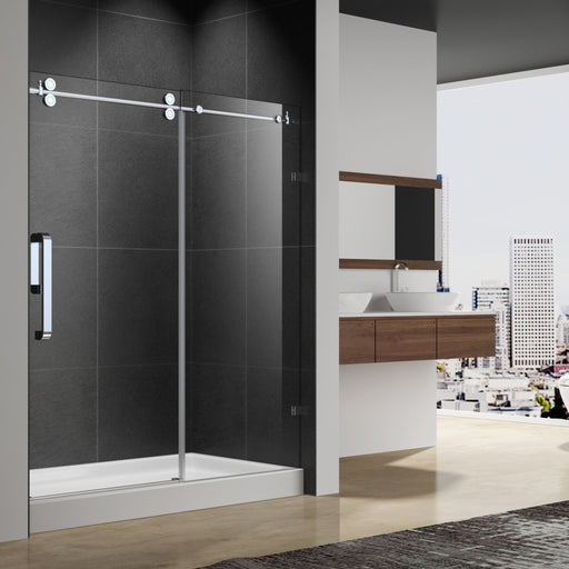 Aquamoon Sky  Frameless Sliding Door   60 "X 76" Clear Tempered Glass, Chrome